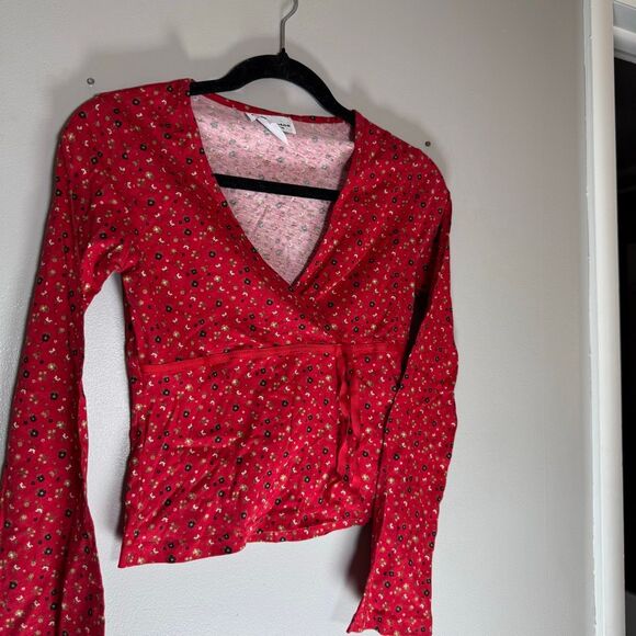 Vintage 90s Express Floral Women’s V Neck Flare Sleeve Blouse - Picture 1 of 6